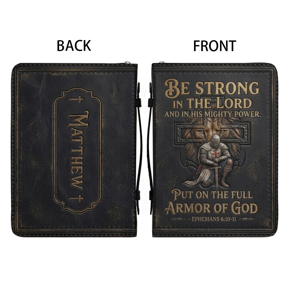 Personalized Bible Cover for Men - Armor of God Leather Case with Handle, Custom Name - CHRISTIANARTBAG 01081826