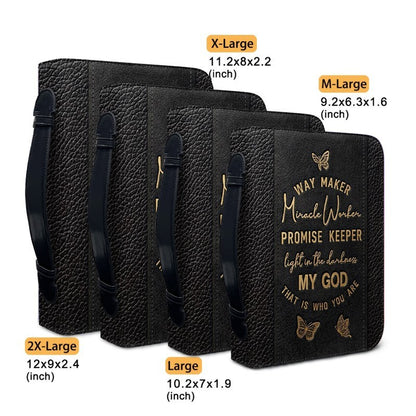 Personalized Leather Bible Cover with Strap & Handle – Way Maker Miracle Worker Custom Name & Scripture Butterfly Bible Case for Women – CHRISTIANARTBAG 01082126
