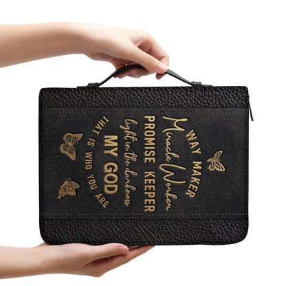 Personalized Leather Bible Cover with Strap & Handle – Way Maker Miracle Worker Custom Name & Scripture Butterfly Bible Case for Women – CHRISTIANARTBAG 01082126