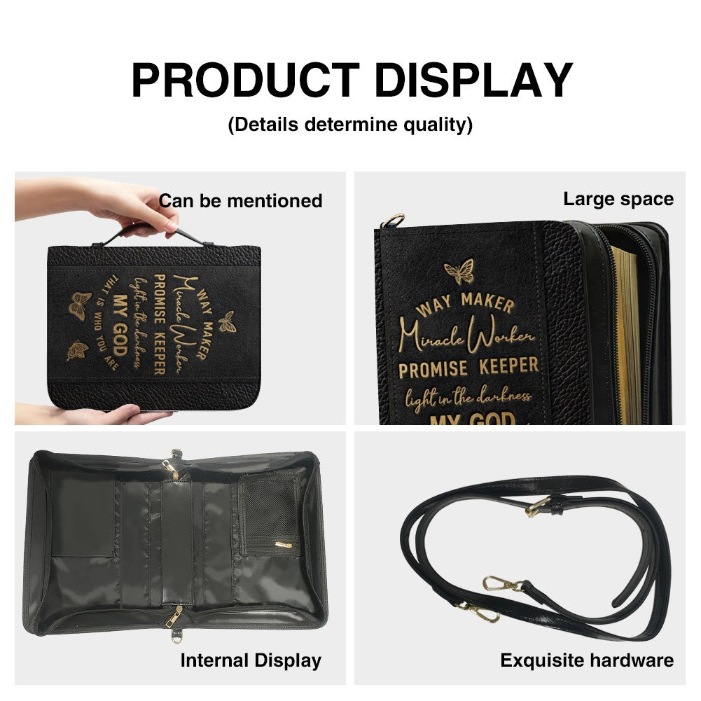 Personalized Leather Bible Cover with Strap & Handle – Way Maker Miracle Worker Custom Name & Scripture Butterfly Bible Case for Women – CHRISTIANARTBAG 01082126
