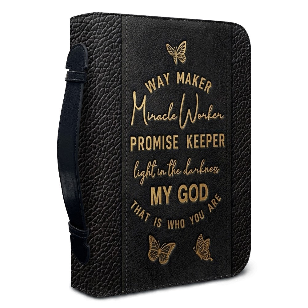 Personalized Leather Bible Cover with Strap & Handle – Way Maker Miracle Worker Custom Name & Scripture Butterfly Bible Case for Women – CHRISTIANARTBAG 01082126