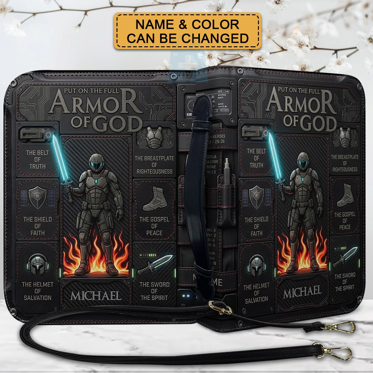 Personalized Armor of God Bible Cover for Men | Custom Leather Bible Case by CHRISTIANARTBAG CAB01062726