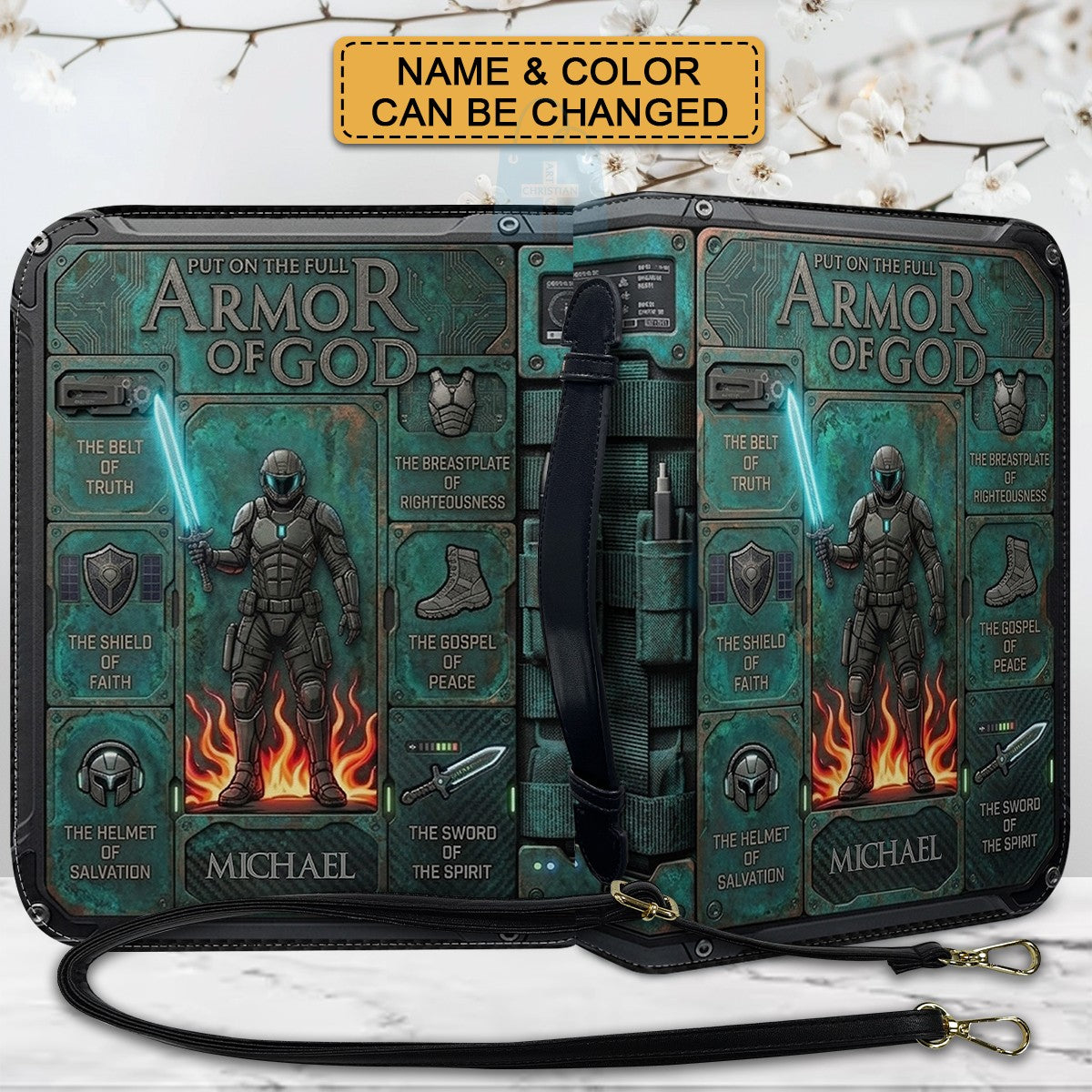 Personalized Armor of God Bible Cover for Men | Custom Leather Bible Case by CHRISTIANARTBAG CAB01062726