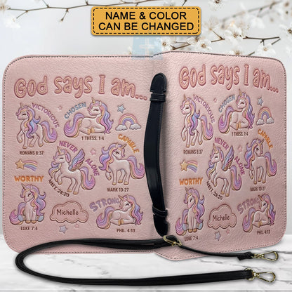 Personalized Bible Cover Carrying Bag with Handle & Strap, God Says I Am Unicorn Custom Name Bible Case - CHRISTIANARTBAG 01092426