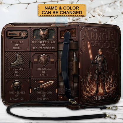 Personalized Bible Cover Armor of God | Custom Name Leather Bible Case with Handle | Christian Gift for Men Women | CHRISTIANARTBAG BLACK02060926