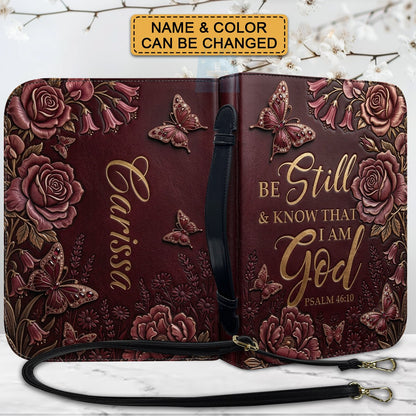 Personalized Bible Cover Case with Handle & Strap, Custom Name & Color Floral Butterfly Bible Carrying Bag, Psalm 46:10 Gift for Women - CHRISTIANARTBAG CAB01092826