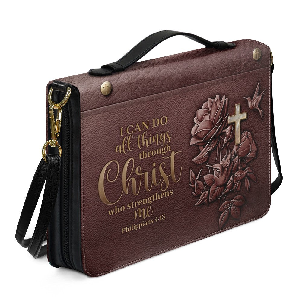 Personalized Bible Cover Case with Handle & Strap, Custom Name Leather Bible Bag | CHRISTIANARTBAG 01080326