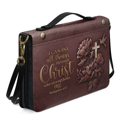 Personalized Bible Cover Case with Handle & Strap, Custom Name Leather Bible Bag | CHRISTIANARTBAG 01080326
