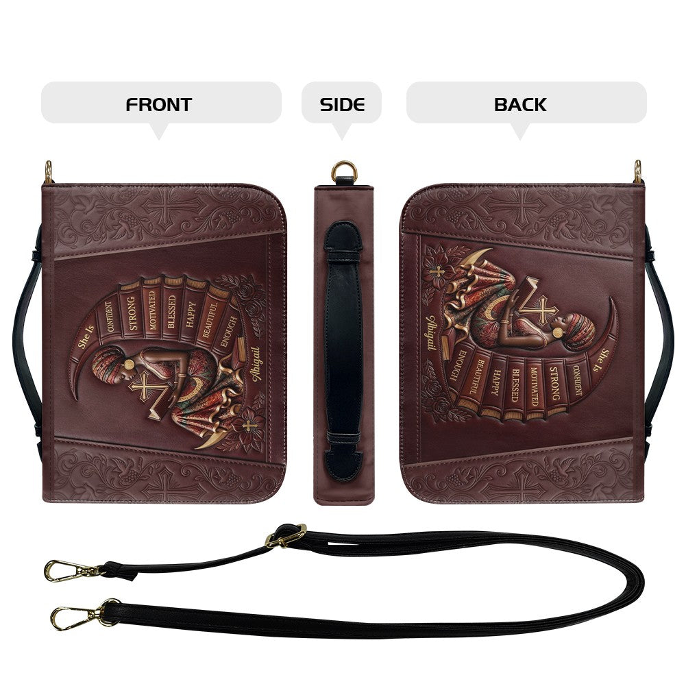 Personalized Bible Cover for Women, Custom Name Leather Bible Bag with Strap - CHRISTIANARTBAG CAB01100126