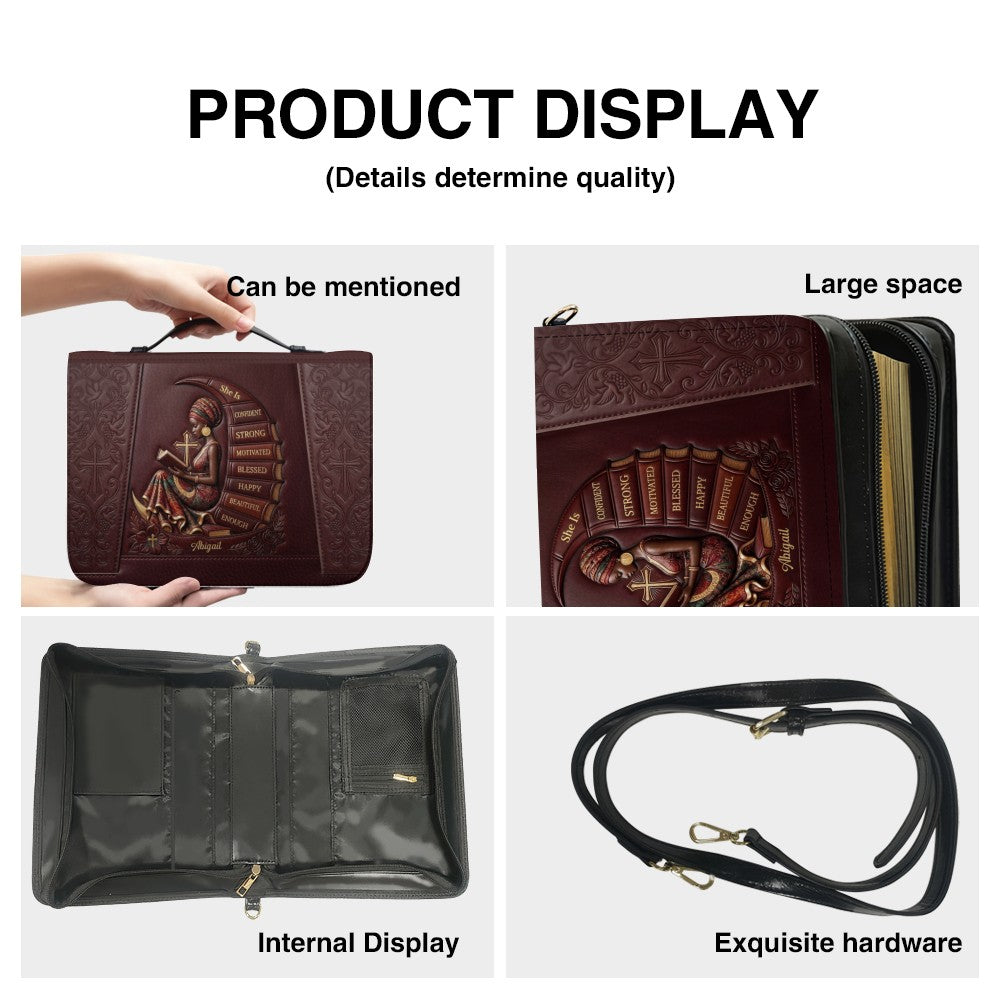 Personalized Bible Cover for Women, Custom Name Leather Bible Bag with Strap - CHRISTIANARTBAG CAB01100126
