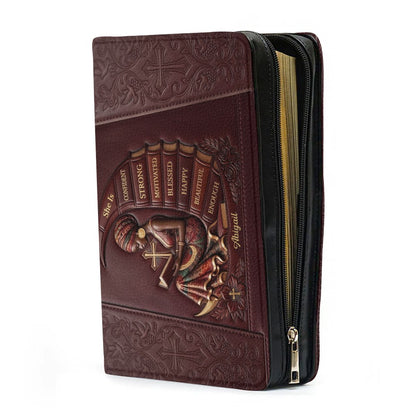 Personalized Bible Cover for Women, Custom Name Leather Bible Bag with Strap - CHRISTIANARTBAG CAB01100126