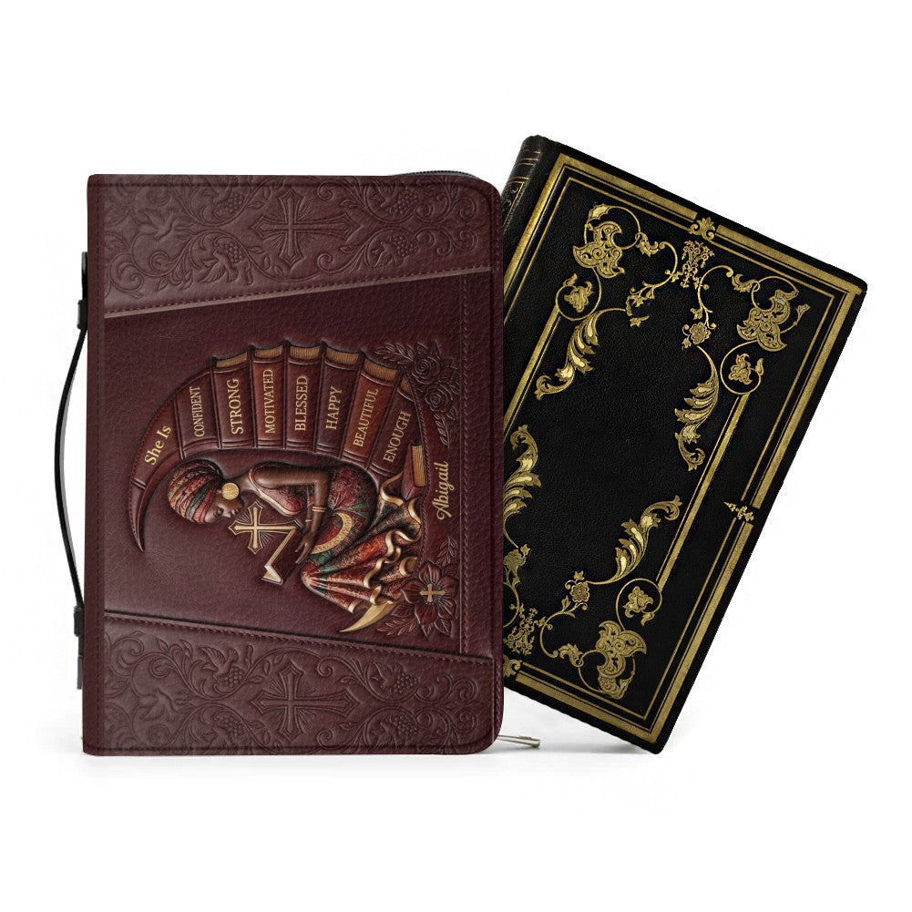 Personalized Bible Cover for Women, Custom Name Leather Bible Bag with Strap - CHRISTIANARTBAG CAB01100126