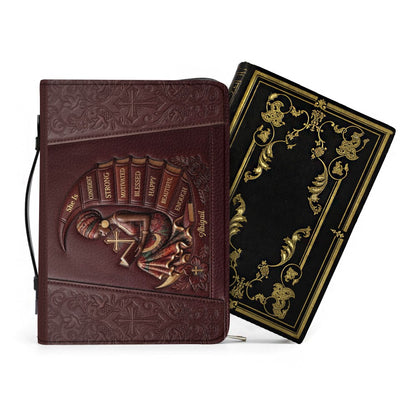 Personalized Bible Cover for Women, Custom Name Leather Bible Bag with Strap - CHRISTIANARTBAG CAB01100126