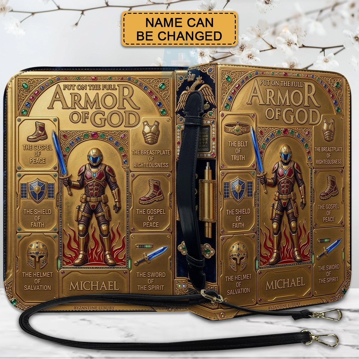 Armor of God Personalized Bible Cover for Men | CHRISTIANARTBAG Custom Leather Bible Case CAB02070226