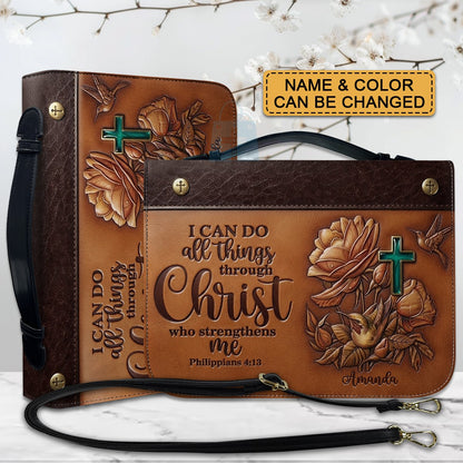 Personalized Bible Cover Case with Handle & Strap, Custom Name Leather Bible Bag | CHRISTIANARTBAG 01080326