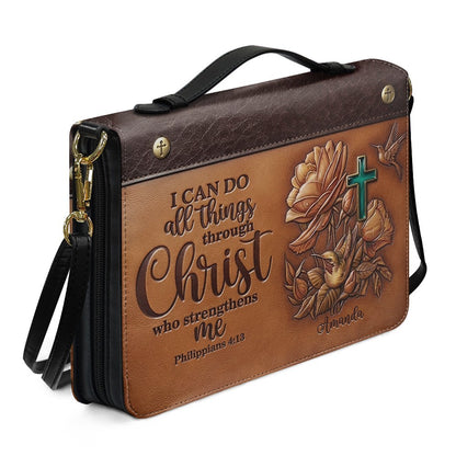 Personalized Bible Cover Case with Handle & Strap, Custom Name Leather Bible Bag | CHRISTIANARTBAG 01080326