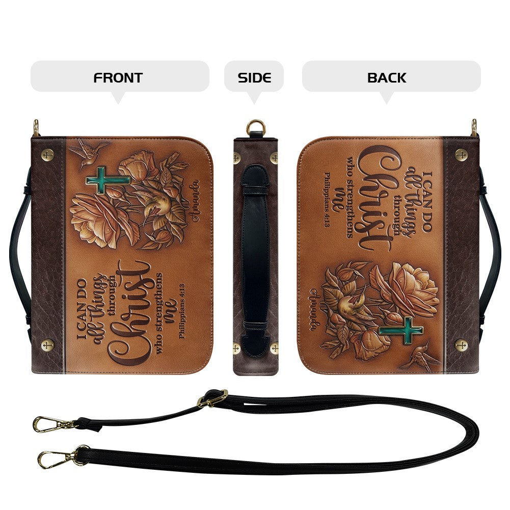 Personalized Bible Cover Case with Handle & Strap, Custom Name Leather Bible Bag | CHRISTIANARTBAG 01080326