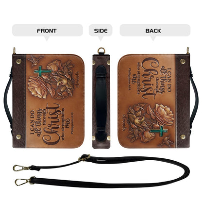 Personalized Bible Cover Case with Handle & Strap, Custom Name Leather Bible Bag | CHRISTIANARTBAG 01080326