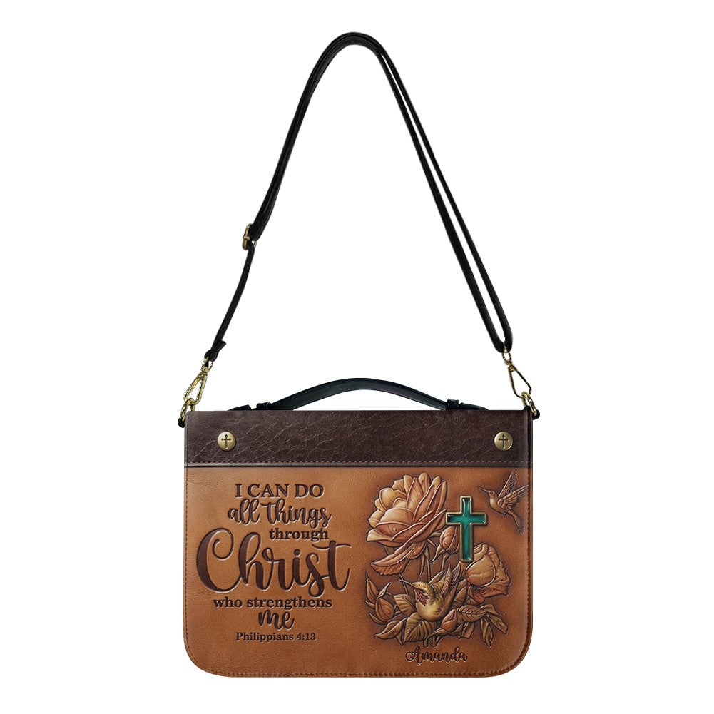 Personalized Bible Cover Case with Handle & Strap, Custom Name Leather Bible Bag | CHRISTIANARTBAG 01080326