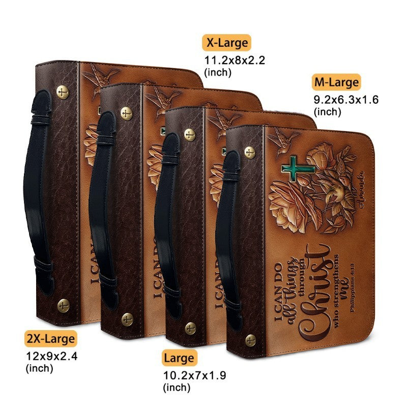Personalized Bible Cover Case with Handle & Strap, Custom Name Leather Bible Bag | CHRISTIANARTBAG 01080326