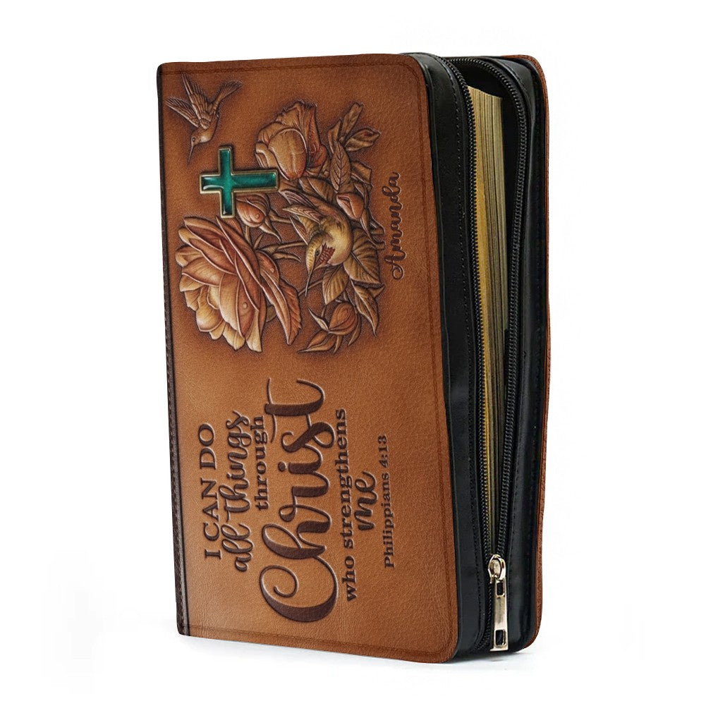 Personalized Bible Cover Case with Handle & Strap, Custom Name Leather Bible Bag | CHRISTIANARTBAG 01080326