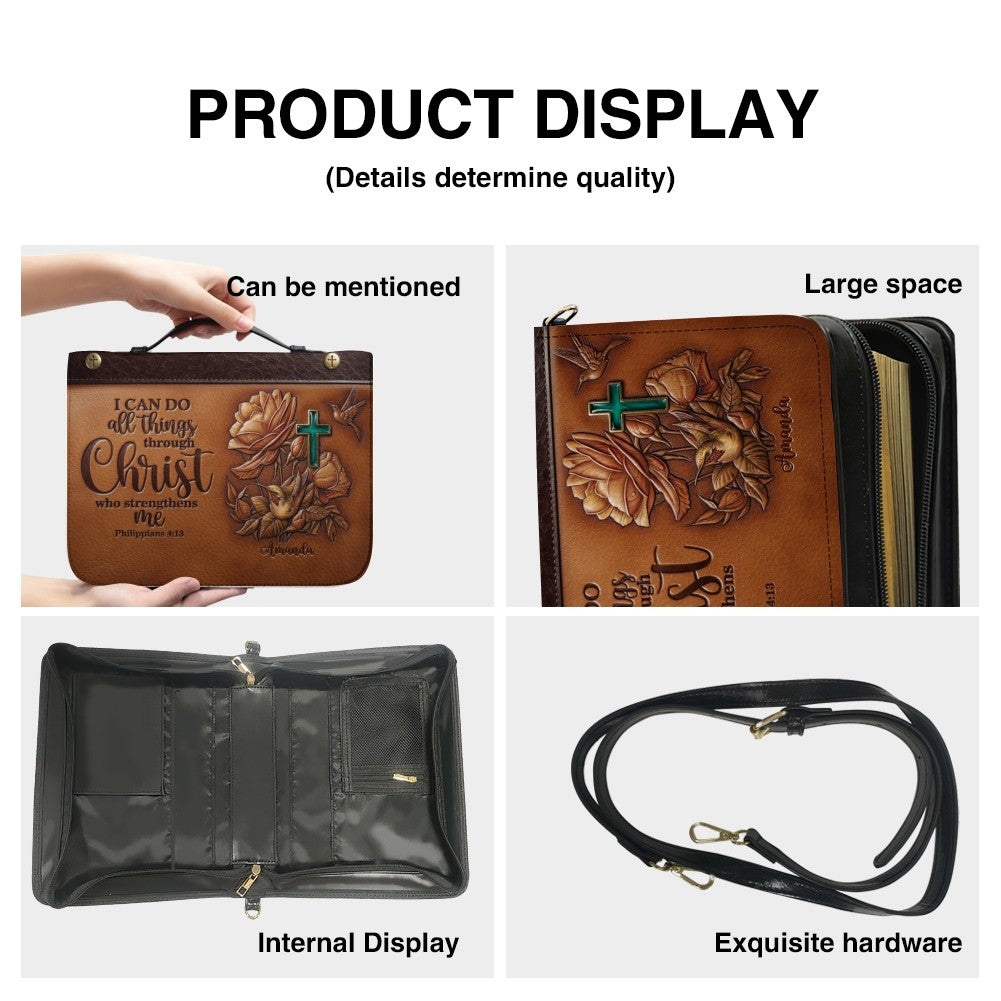 Personalized Bible Cover Case with Handle & Strap, Custom Name Leather Bible Bag | CHRISTIANARTBAG 01080326