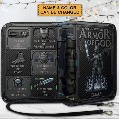 CHRISTIANARTBAG Personalized Bible Cover for Women - Custom Leather Bible Case with Handle & Zipper, Luxury Christian Gifts for Her, Floral Armor of God Protective Book Sleeve CAB01061526
