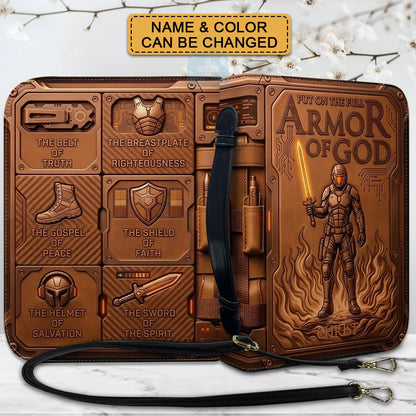 Personalized Bible Cover Armor of God | Custom Name Leather Bible Case with Handle | Christian Gift for Men Women | CHRISTIANARTBAG BLACK02060926