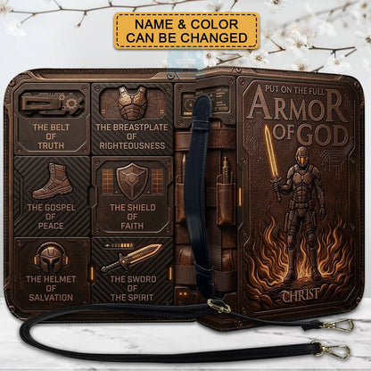 Personalized Bible Cover Armor of God | Custom Name Leather Bible Case with Handle | Christian Gift for Men Women | CHRISTIANARTBAG BLACK02060926