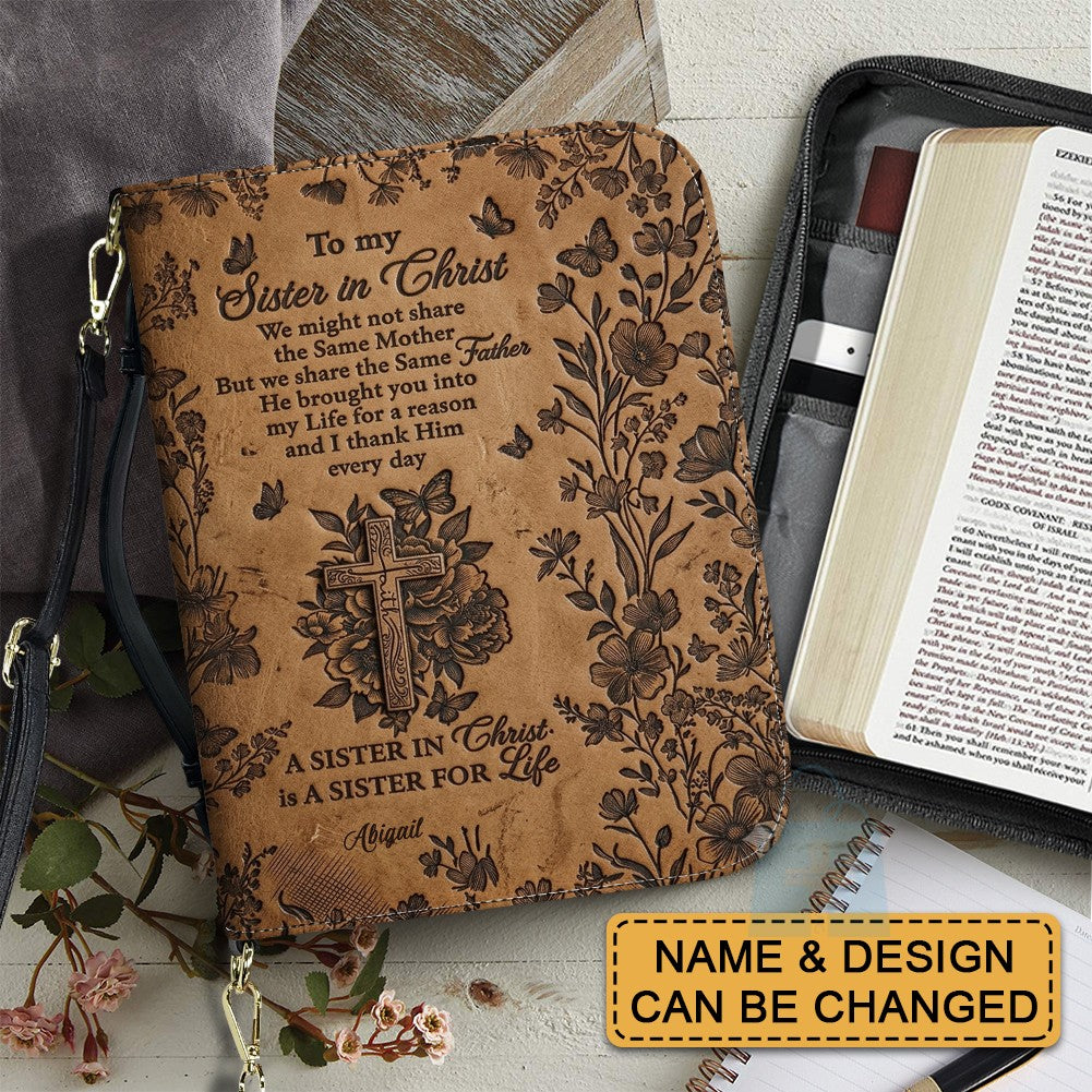 Personalized "Sister in Christ" Bible Cover with Strap - CHRISTIANARTBAG Vintage Floral & Butterfly Design CAB01071426
