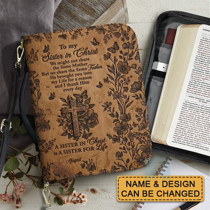 Personalized "Sister in Christ" Bible Cover with Strap - CHRISTIANARTBAG Vintage Floral & Butterfly Design CAB01071426