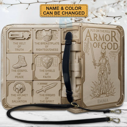 CHRISTIANARTBAG Personalized Bible Cover for Women - Custom Leather Bible Case with Handle & Zipper, Luxury Christian Gifts for Her, Floral Armor of God Protective Book Sleeve CAB01061526