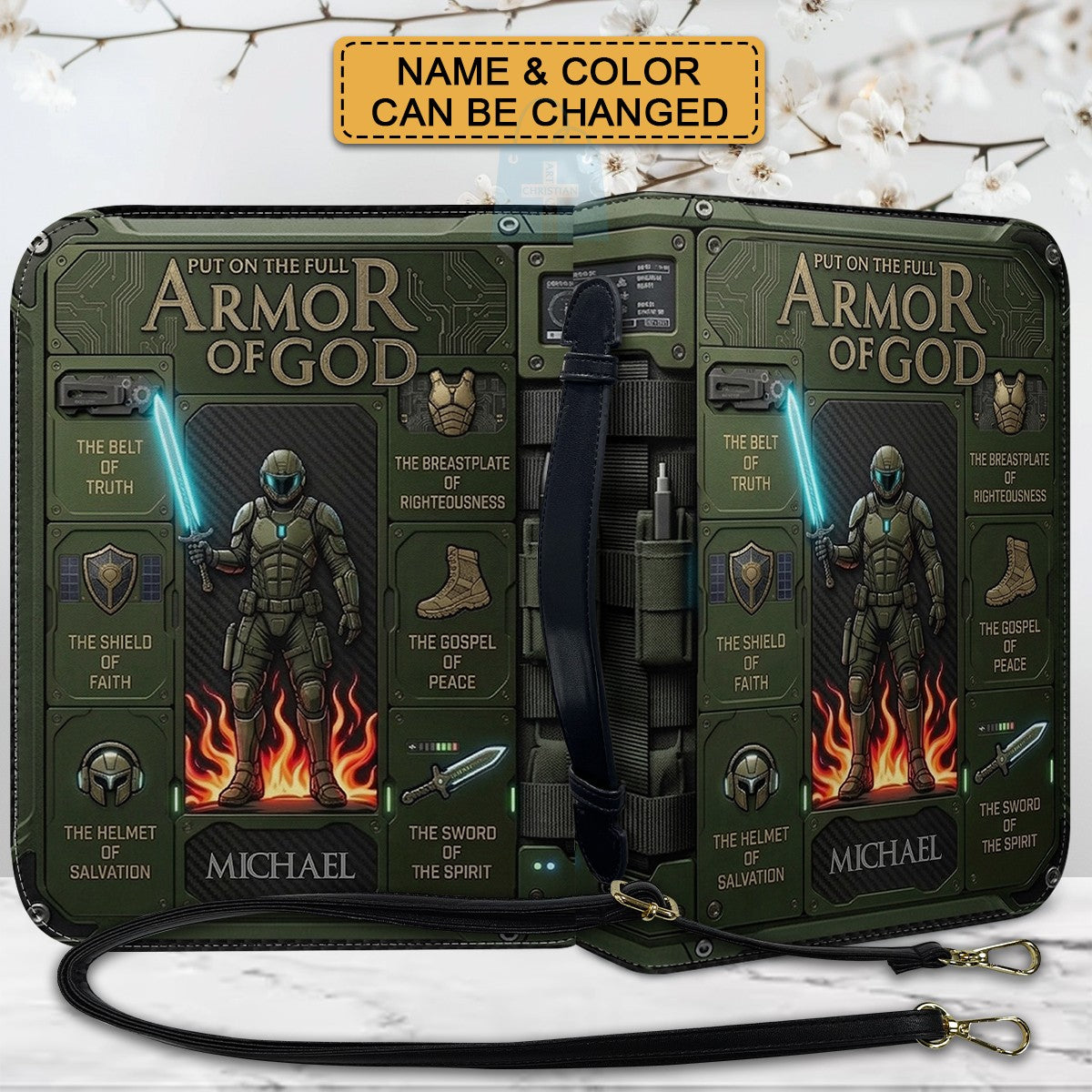 Personalized Armor of God Bible Cover for Men | Custom Leather Bible Case by CHRISTIANARTBAG CAB01062726
