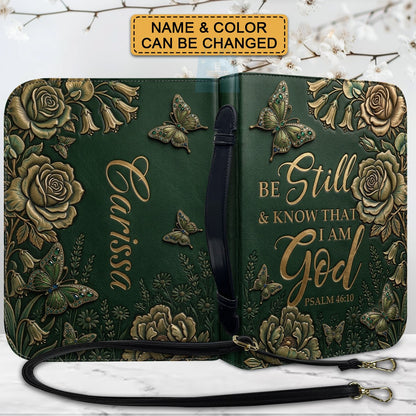 Personalized Bible Cover Case with Handle & Strap, Custom Name & Color Floral Butterfly Bible Carrying Bag, Psalm 46:10 Gift for Women - CHRISTIANARTBAG CAB01092826