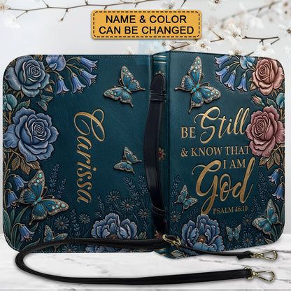 Personalized Bible Cover Case with Handle & Strap, Custom Name & Color Floral Butterfly Bible Carrying Bag, Psalm 46:10 Gift for Women - CHRISTIANARTBAG CAB01092826