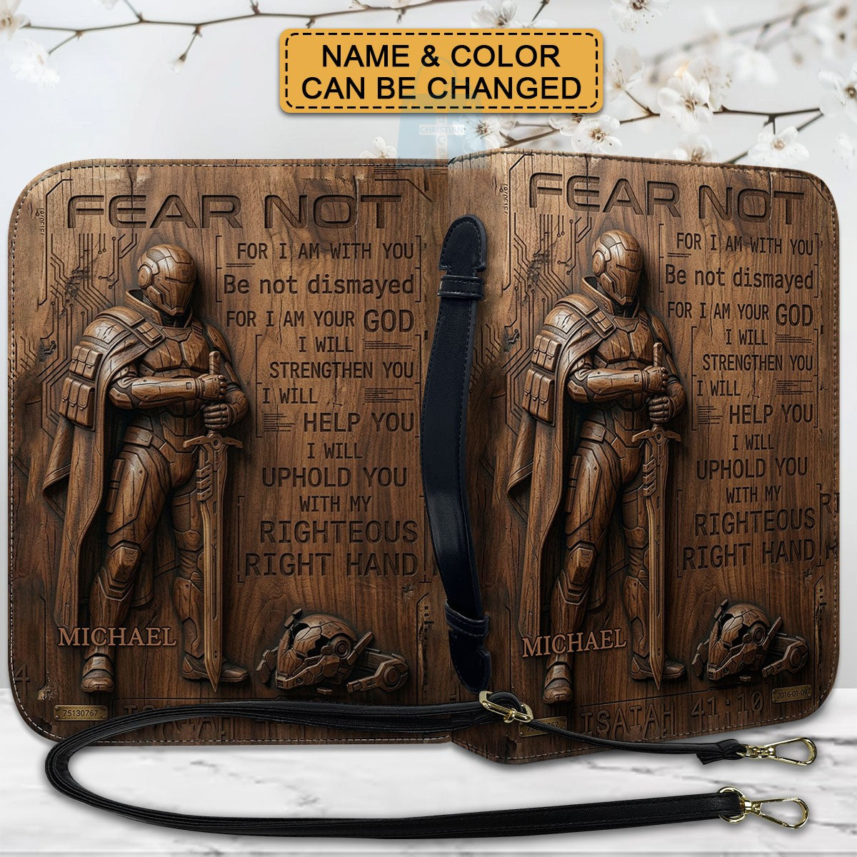 Personalized Tech Minimalism Bible Cover by CHRISTIANARTBAG | Custom Name Sci-Fi Armor Case with Isaiah 41:10 Fear Not Verse CAB01062426