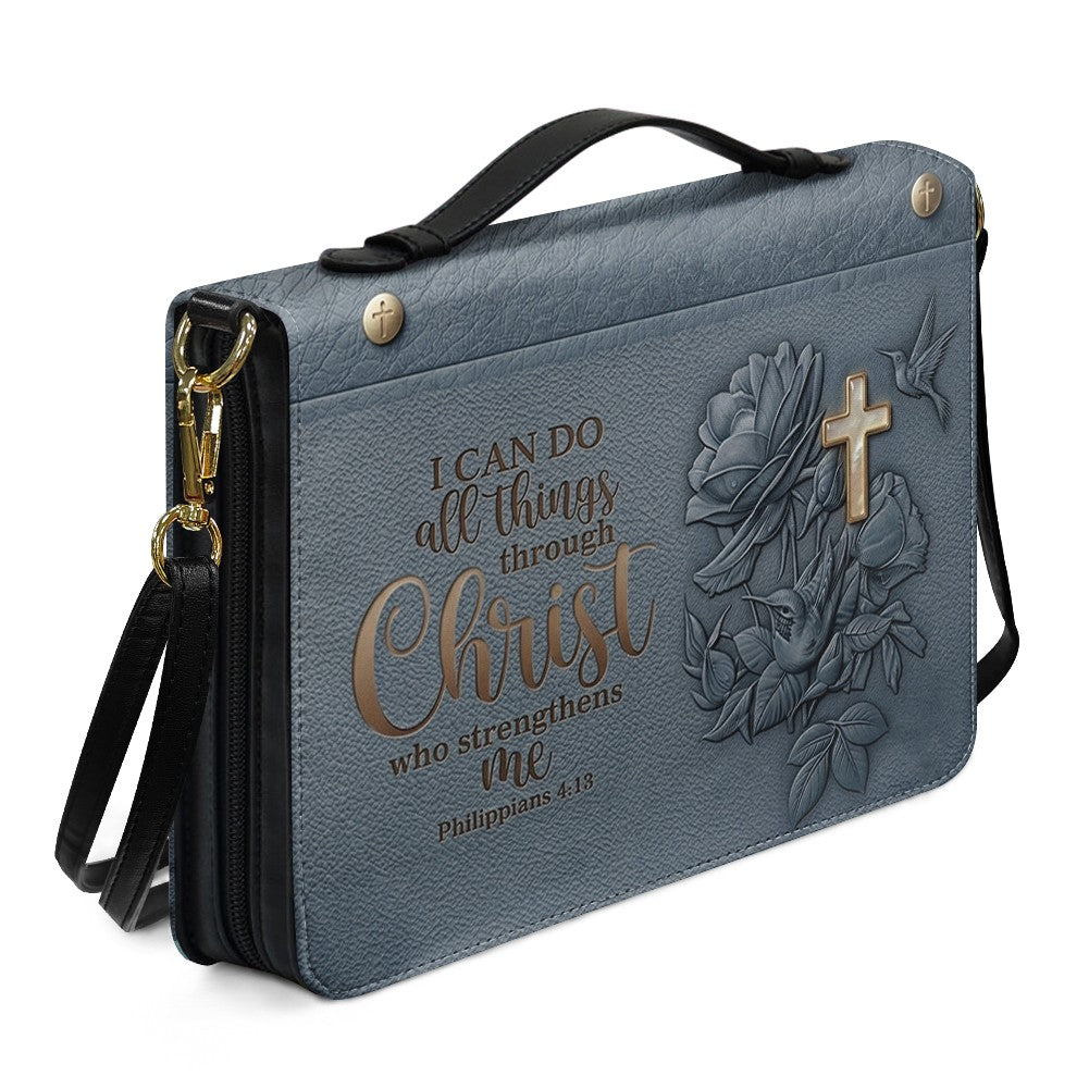 Personalized Bible Cover Case with Handle & Strap, Custom Name Leather Bible Bag | CHRISTIANARTBAG 01080326