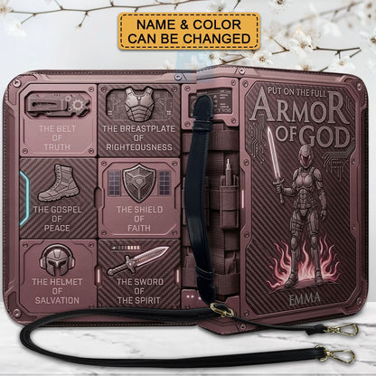 CHRISTIANARTBAG Personalized Bible Cover for Women - Custom Leather Bible Case with Handle & Zipper, Luxury Christian Gifts for Her, Floral Armor of God Protective Book Sleeve CAB01061526