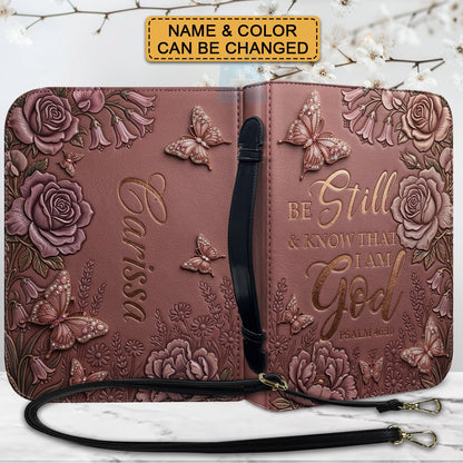 Personalized Bible Cover Case with Handle & Strap, Custom Name & Color Floral Butterfly Bible Carrying Bag, Psalm 46:10 Gift for Women - CHRISTIANARTBAG CAB01092826