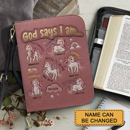 Personalized Bible Cover Carrying Bag with Handle & Strap, God Says I Am Unicorn Custom Name Bible Case - CHRISTIANARTBAG 01092426