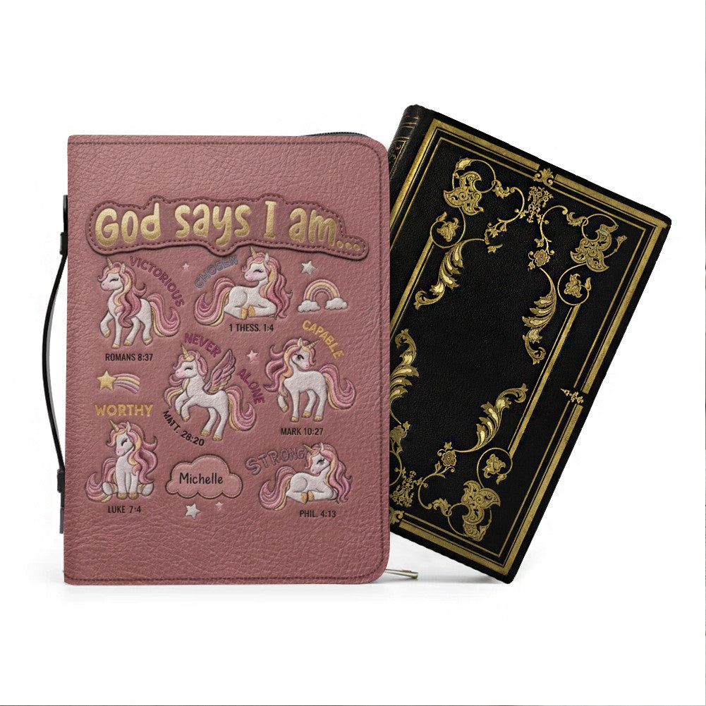 Personalized Bible Cover Carrying Bag with Handle & Strap, God Says I Am Unicorn Custom Name Bible Case - CHRISTIANARTBAG 01092426