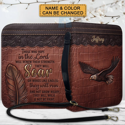 Personalized Bible Cover with Strap by CHRISTIANARTBAG - Custom Engraved Name & Isaiah 40:31 Eagle Design