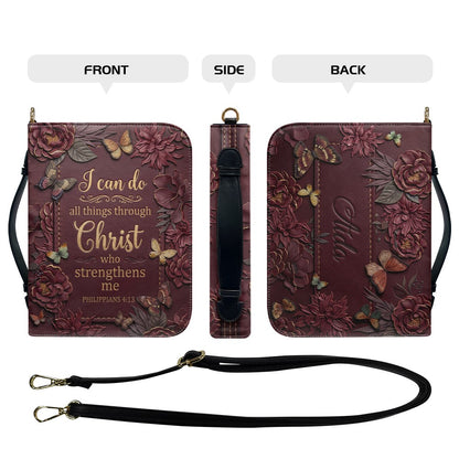 CHRISTIANARTBAG Personalized Leather Handbag - Custom Name & Color Floral Christian Bible Cover Crossbody Purse with Philippians 4:13 Scripture CAB01092526