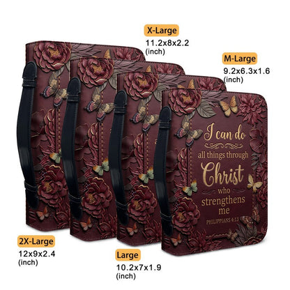 CHRISTIANARTBAG Personalized Leather Handbag - Custom Name & Color Floral Christian Bible Cover Crossbody Purse with Philippians 4:13 Scripture CAB01092526
