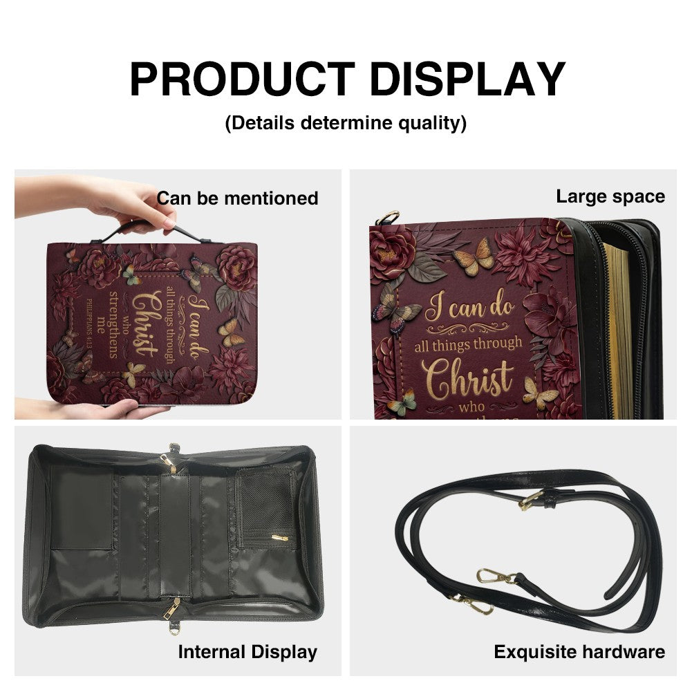 CHRISTIANARTBAG Personalized Leather Handbag - Custom Name & Color Floral Christian Bible Cover Crossbody Purse with Philippians 4:13 Scripture CAB01092526