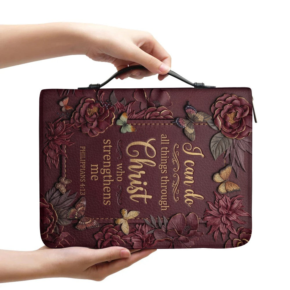 CHRISTIANARTBAG Personalized Leather Handbag - Custom Name & Color Floral Christian Bible Cover Crossbody Purse with Philippians 4:13 Scripture CAB01092526