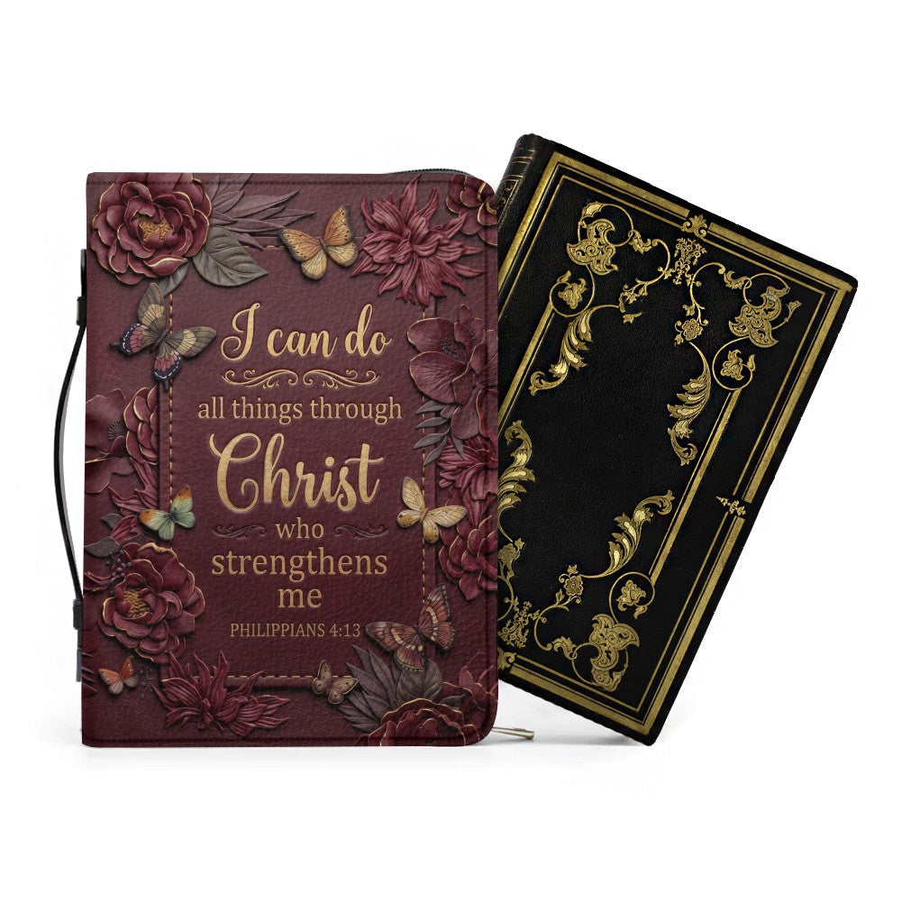 CHRISTIANARTBAG Personalized Leather Handbag - Custom Name & Color Floral Christian Bible Cover Crossbody Purse with Philippians 4:13 Scripture CAB01092526