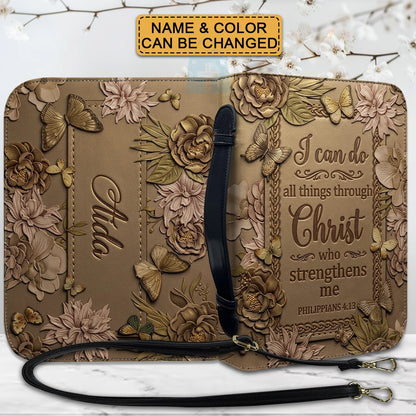 CHRISTIANARTBAG Personalized Leather Handbag - Custom Name & Color Floral Christian Bible Cover Crossbody Purse with Philippians 4:13 Scripture CAB01092526