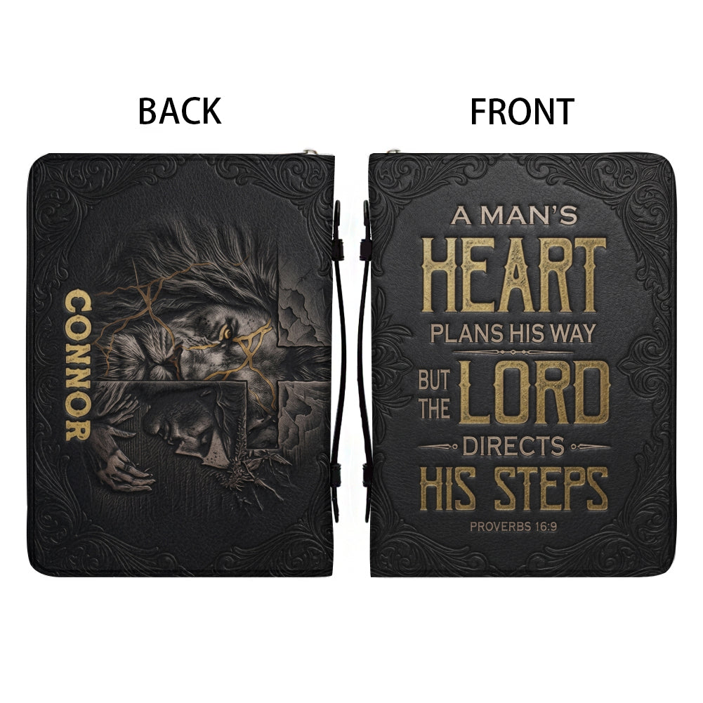 Christianart Bible Cover - A Mans Heart Plans His Way Proverbs 16 9 Lion God - Personalized Gifts for Pastor - Gifts For Men - CABBBCV14060324.