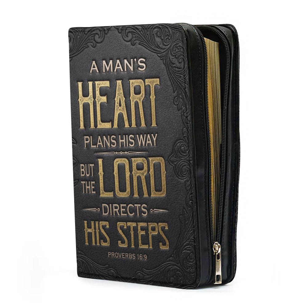 Christianart Bible Cover - A Mans Heart Plans His Way Proverbs 16 9 Lion God - Personalized Gifts for Pastor - Gifts For Men - CABBBCV14060324.